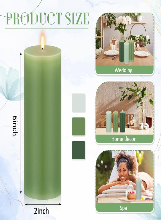 Conelist Set of 6 Gradient Green Pillar Candles 2 x 6 Inch Decorative Unscented Column Candles for Wedding Thanksgiving Christmas Holiday Church Dinner Table Home Relaxation Spa Decor - Image 2